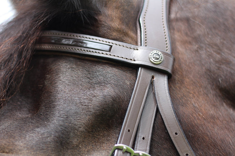 Henri de Rivel Pro Piaffe Mono Crown Bridle with Flash Noseband with Patent Leather and webbed rubber reins with leather stops_1