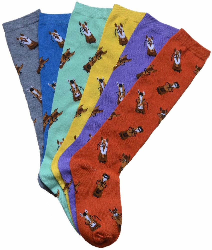 AWST Int'l Ladies Knee Socks 6 Pack- Horses w/ Spectacles - Breeches.com