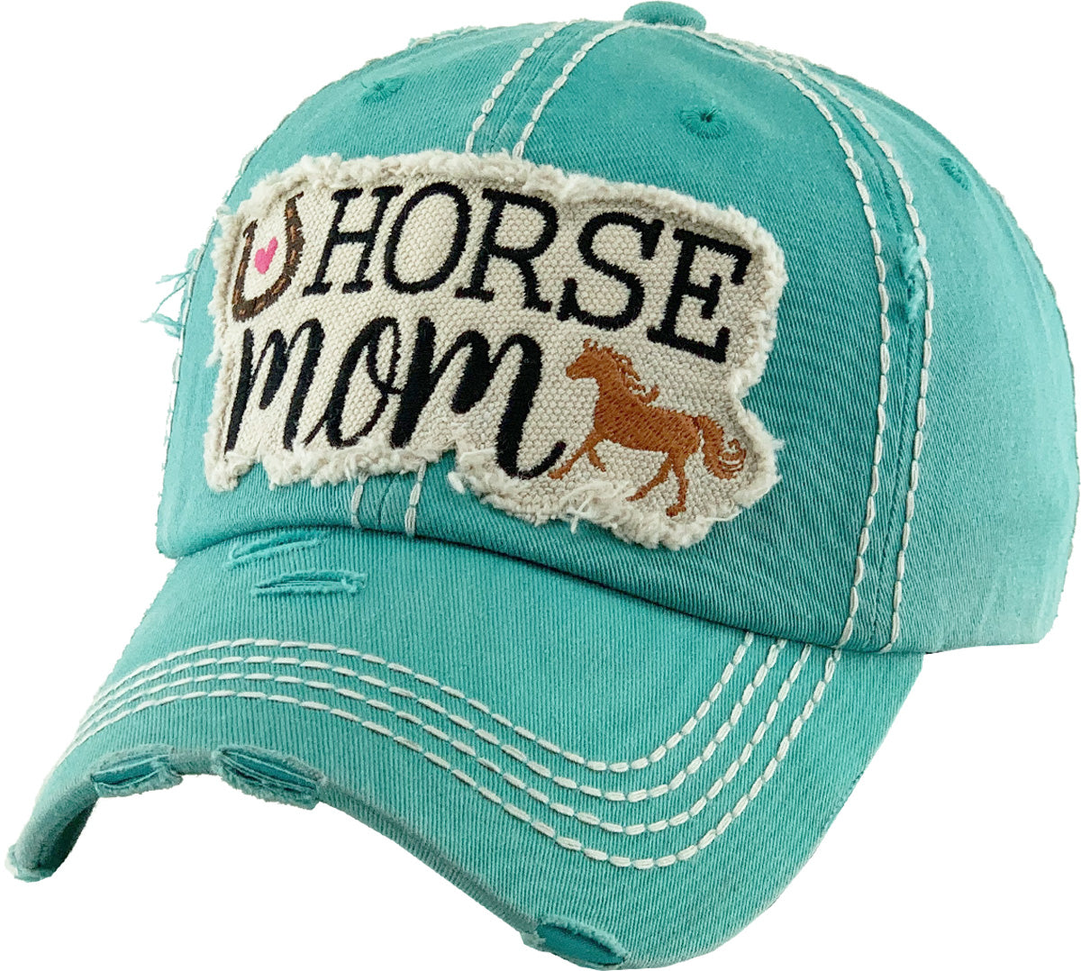 AWST Intl Baseball Cap- &quot;Horse Mom&quot;- Turquoise
