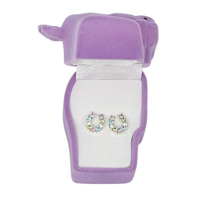 AWST Int'l Rhinestone Horseshoe Earrings  w/Horse Head Gift Box - Breeches.com