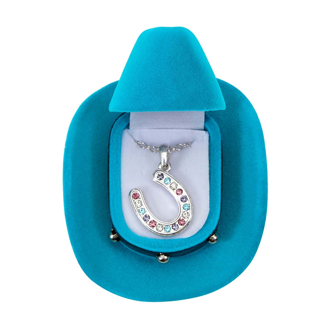 AWST Int'l Horseshoes Necklace w/Colorful Cowboy Hat Box - Breeches.com