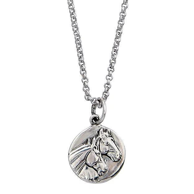 AWST Int'l  Sterling Silver Round Horse Head Pendant Necklace w/Rhodium Chain - Breeches.com
