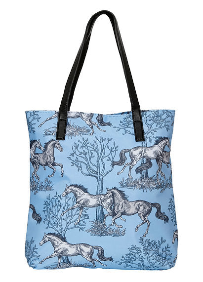 AWST Int'l "Lila" Blue Toile Pattern Tote Bag w/ Tassel - Breeches.com