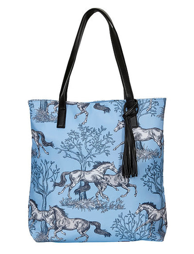 AWST Int'l "Lila" Blue Toile Pattern Tote Bag w/ Tassel - Breeches.com