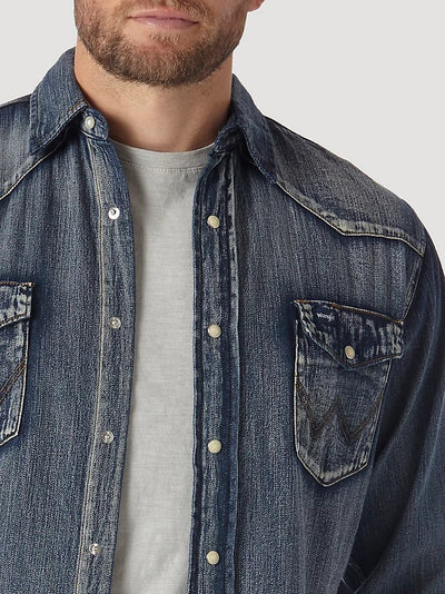 Wrangler Mens Authentic Cowboy Cut® Work Shirt- Antique Blue
