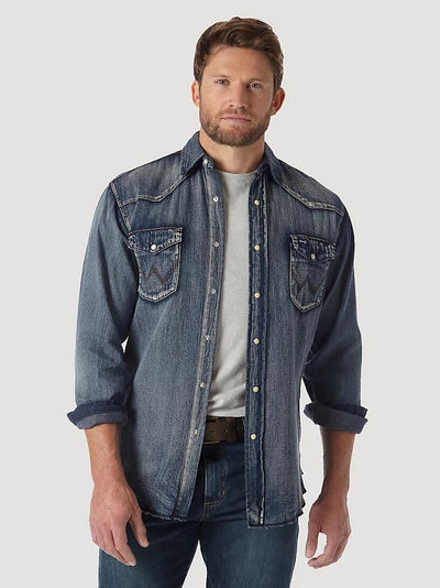 Wrangler Mens Authentic Cowboy Cut® Work Shirt- Antique Blue