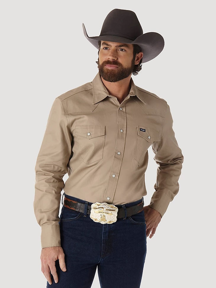 Wrangler Cut® Authentic Cowboy Khaki Mens Work Shirt-