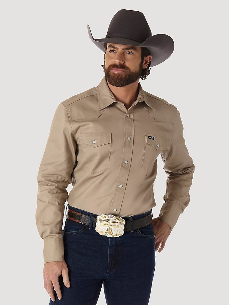 Wrangler Mens Authentic Cowboy Cut® Work Shirt- Khaki