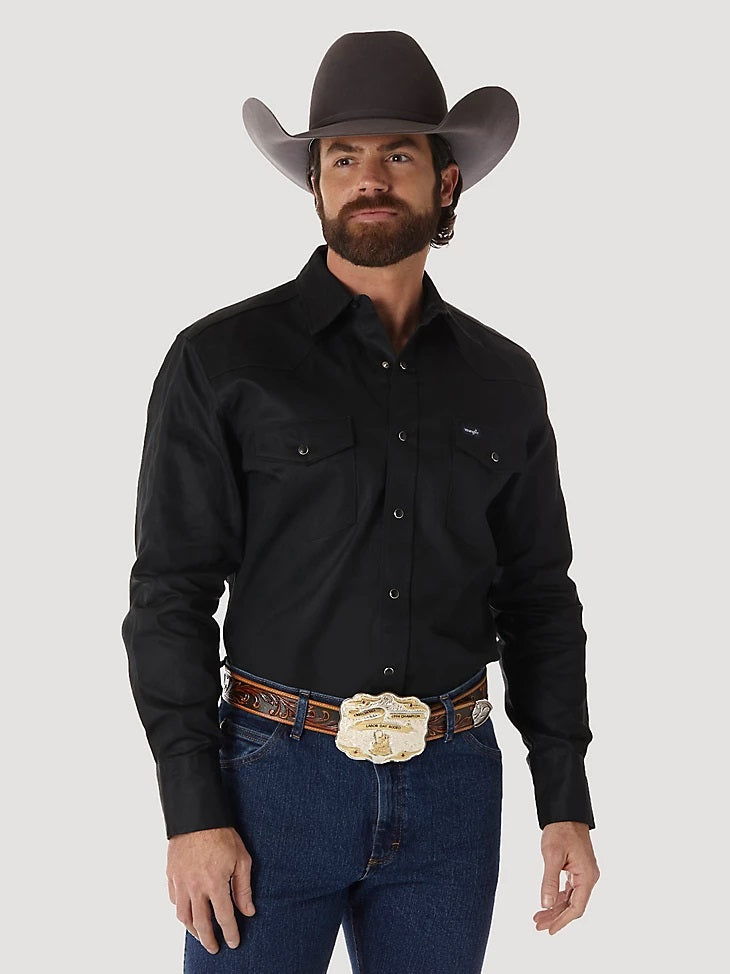 Wrangler Mens Authentic Cowboy Cut® Work Shirt- Black