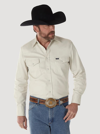 Wrangler Mens Authentic Cowboy Cut® Work Shirt- Stone