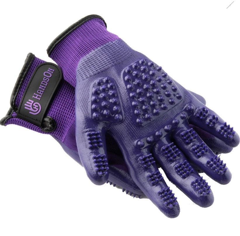 Hands on Grooming &amp; Bathing Gloves- Purple- Junior - Breeches.com
