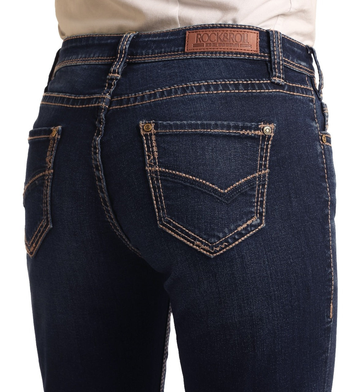 Rock &amp; Roll Denim Ladies Mid Rise Extra Stretch Bootcut Riding Jeans- Dark Wash
