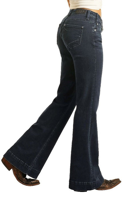 Rock &amp; Roll Denim Ladies Mid Rise Extra Stretch Bootcut Riding Jeans- Dark Wash