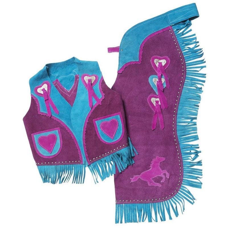 Premium Youth Chap and Vest Set with Running Horse and Heart Design_1