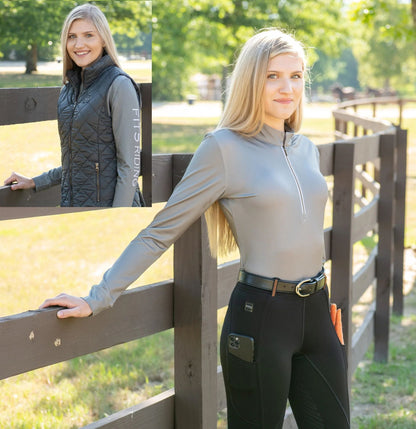 FITS Ayra Long Sleeve Tech Shirt- Blue Fin Horseshoe - Breeches.com