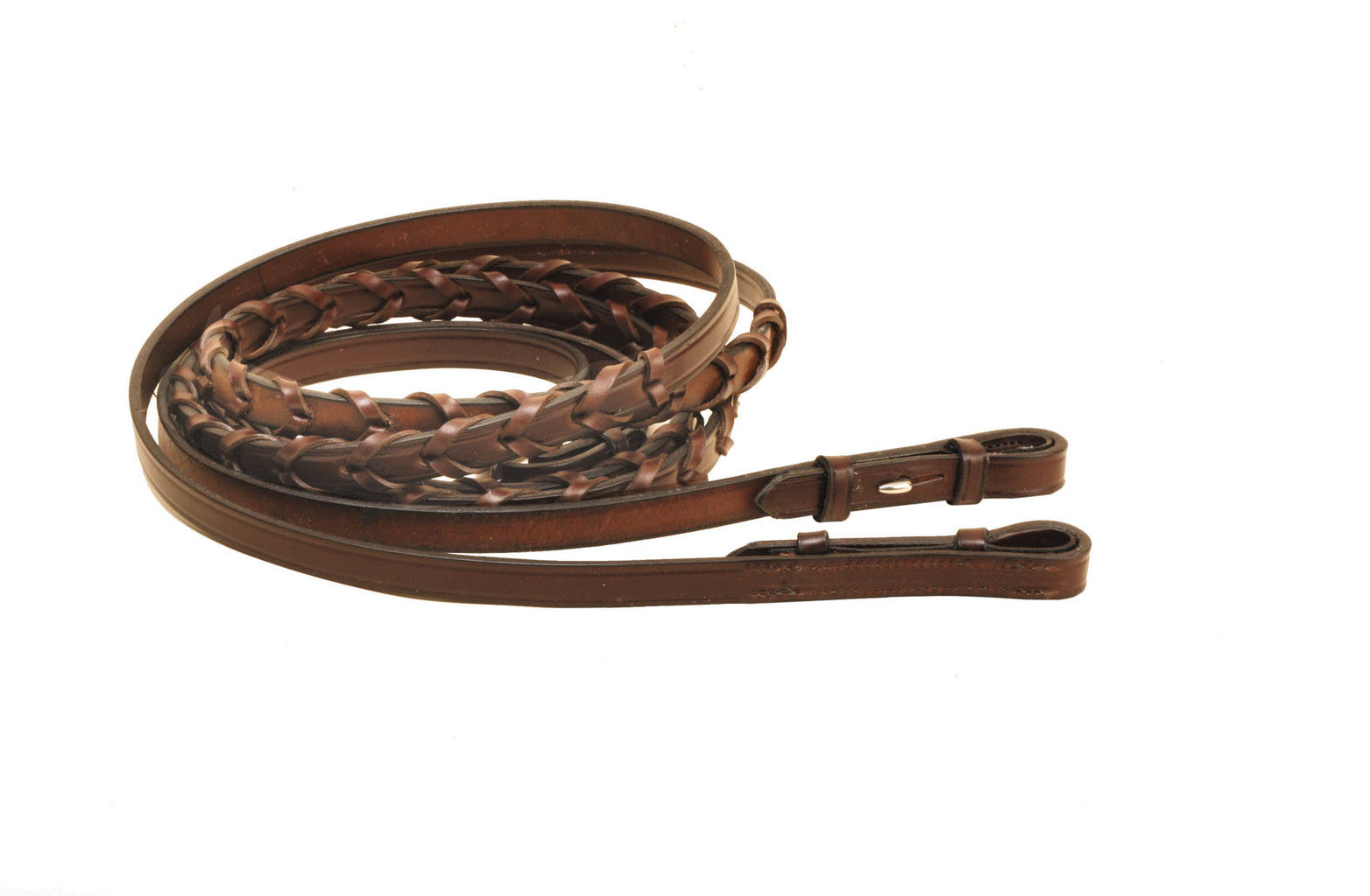 Tory Leather 5/8 Wide Laced Reins With Stud Hook Bit Ends And Stainless Steel Center Buckles- 48&quot;, Black_1