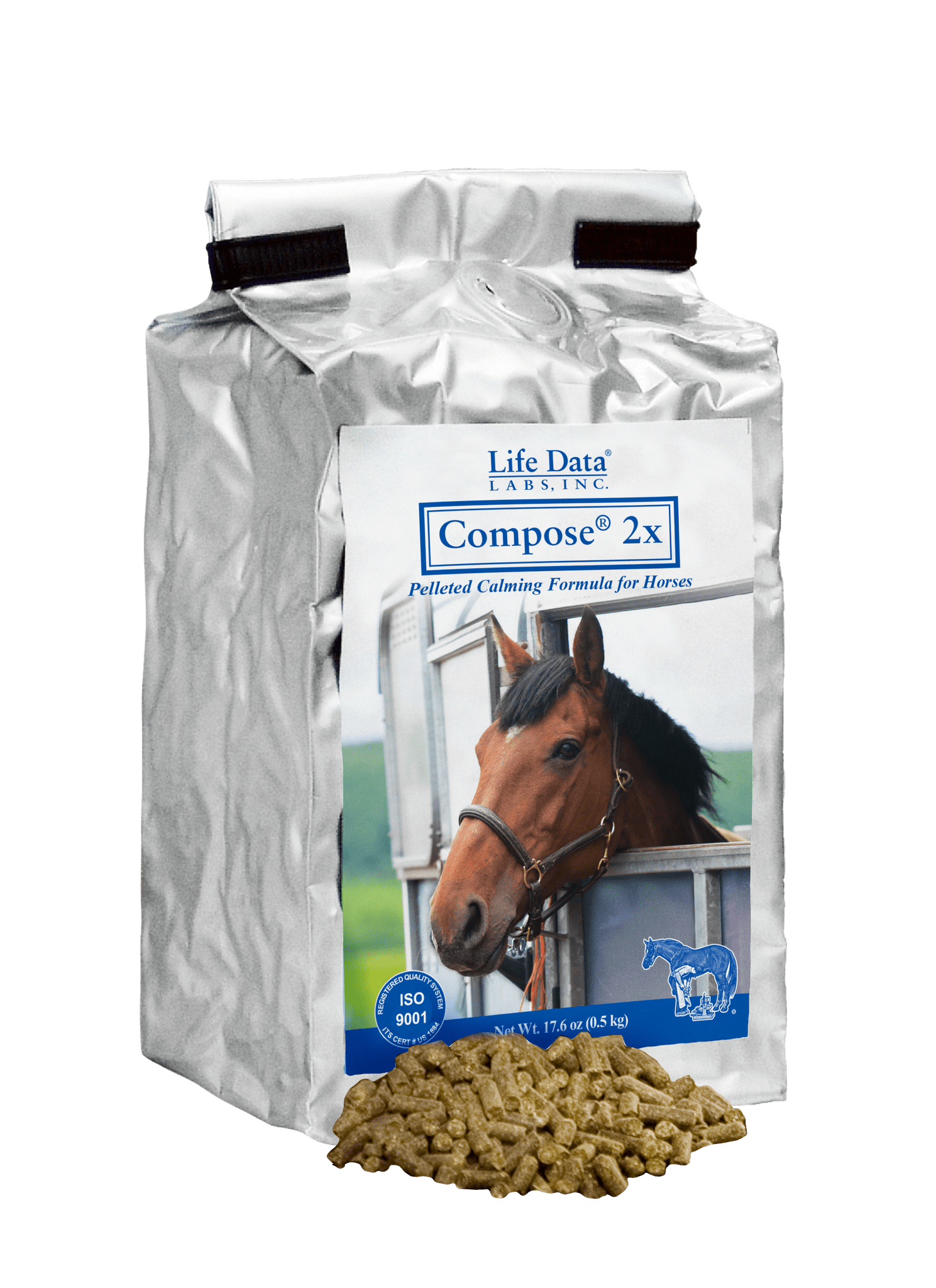 Life Data Labs Compose 2x Pelleted Calming Horse Supplement- 70.4 oz (2kg) Bag - Breeches.com