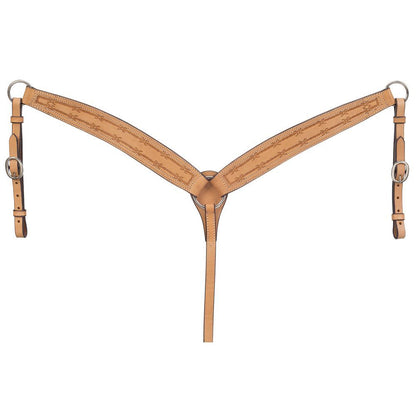 Tough-1 Premium Leather Tapered Breastcollar 2 1/4&quot;-1 1/2&quot; Barb Wired Tooled - Breeches.com