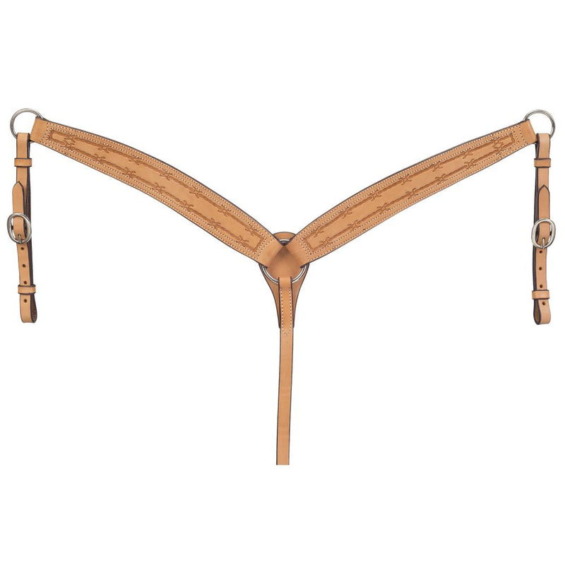 Tough-1 Premium Leather Tapered Breastcollar 2 1/4"-1 1/2" Barb Wired Tooled - Breeches.com