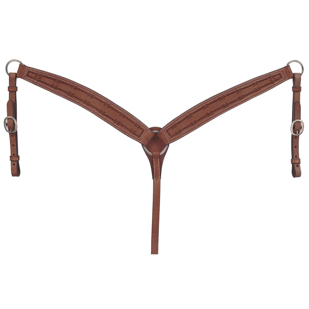 Tough-1 Premium Leather Tapered Breastcollar 2 1/4&quot;-1 1/2&quot; Barb Wired Tooled - Breeches.com