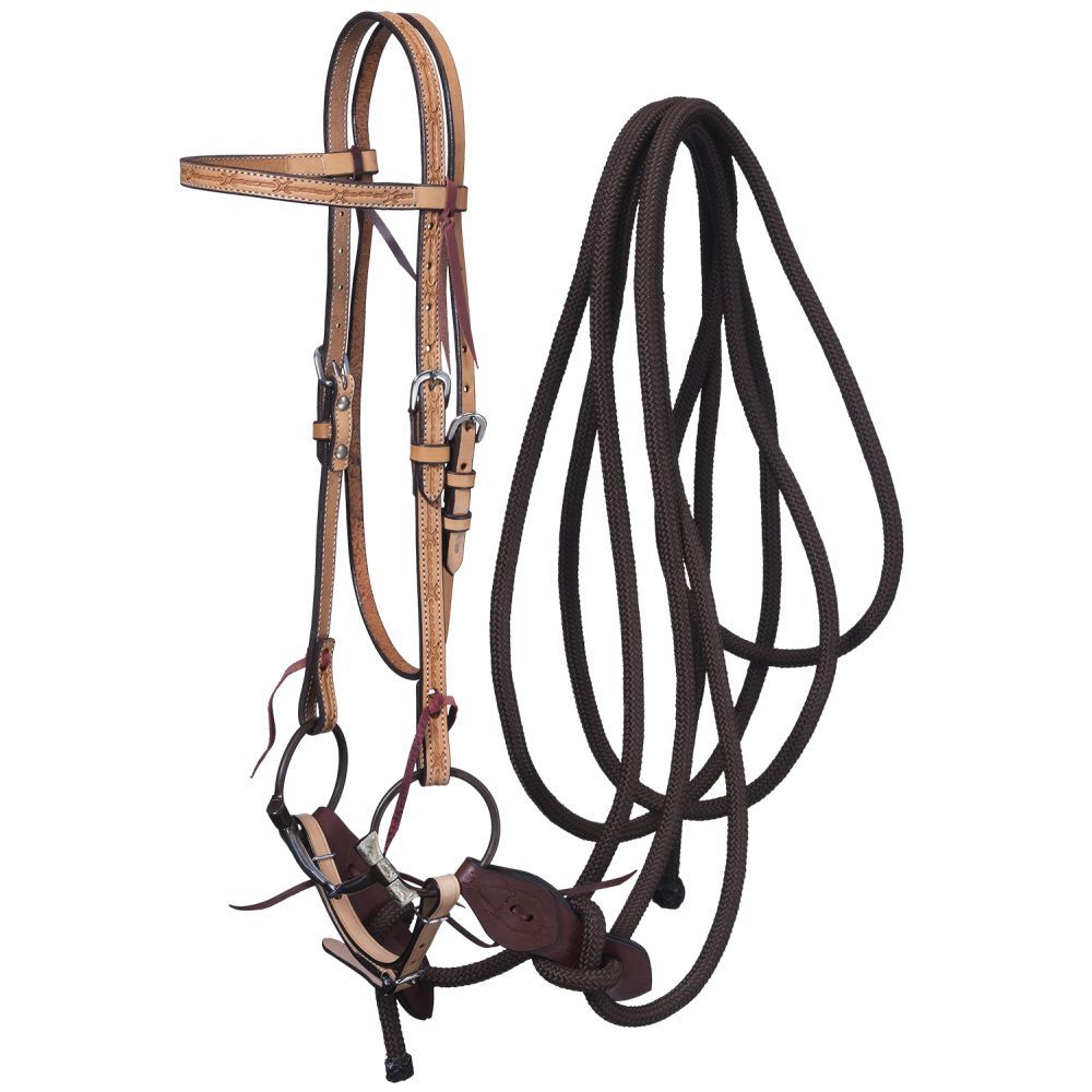 Leather Browband Headstall, Snaffle &amp; Mecate Set - Breeches.com