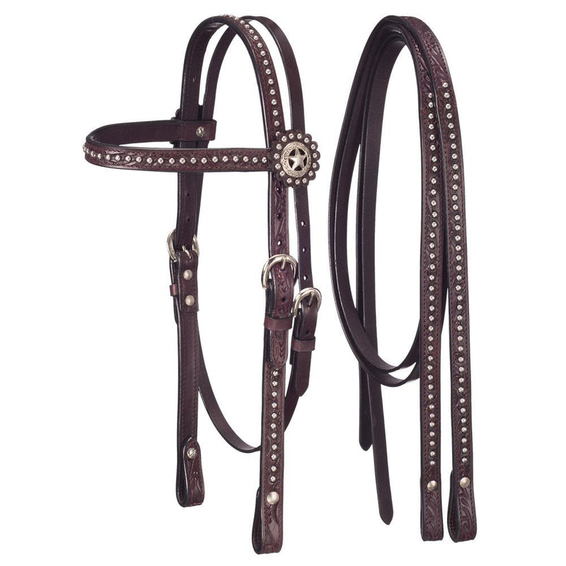 Tough-1 Headstall with Reins w/ Dots and Star Conchos - Breeches.com