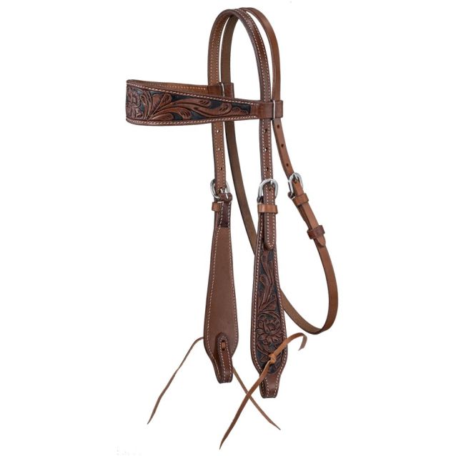 Tough-1 Brow Med Oil/Black Floral Headstall - Breeches.com