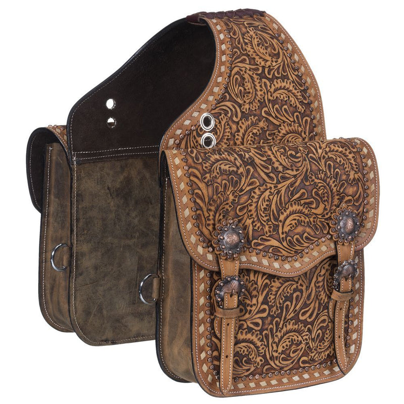 Leather Floral Tooled Saddle Bag - Breeches.com