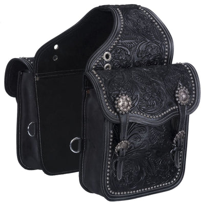 Leather Floral and Oak Leaf Tooled Saddle Bag - Breeches.com