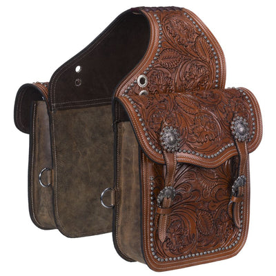 Leather Floral and Oak Leaf Tooled Saddle Bag - Breeches.com