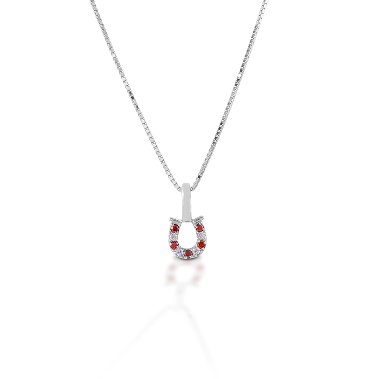 Kelly Herd Red &amp; Clear Horseshoe Necklace - Sterling Silver