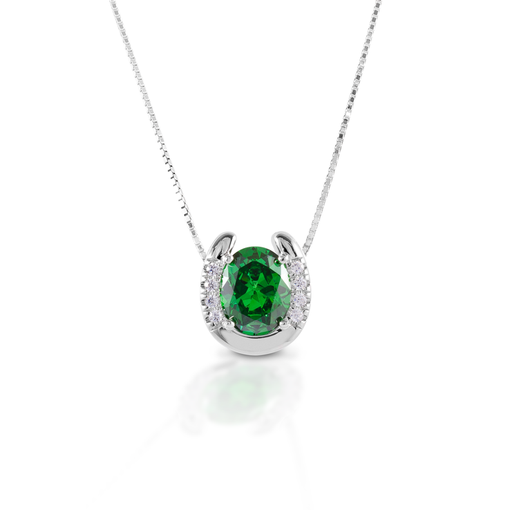 Kelly Herd Green Stone Horseshoe Necklace - Sterling Silver