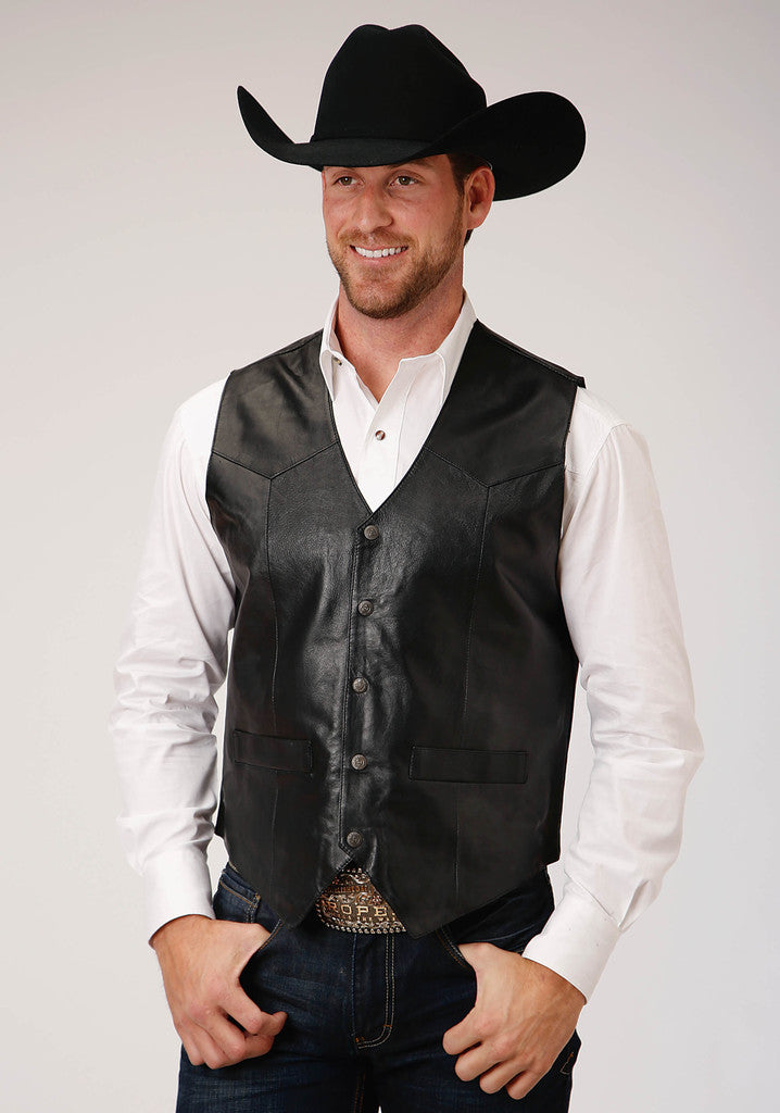 Roper Mens Black Lamb Nappa Western Vest Breeches