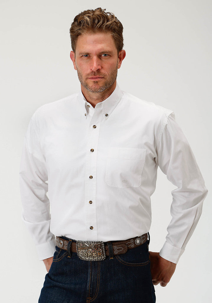 Roper Mens White Solid Long Sleeve Western Button Shirt - Breeches.com