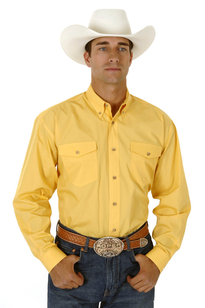 Roper Mens Yellow Solid Long Sleeve Western Button Shirt Tall Fit - Breeches.com