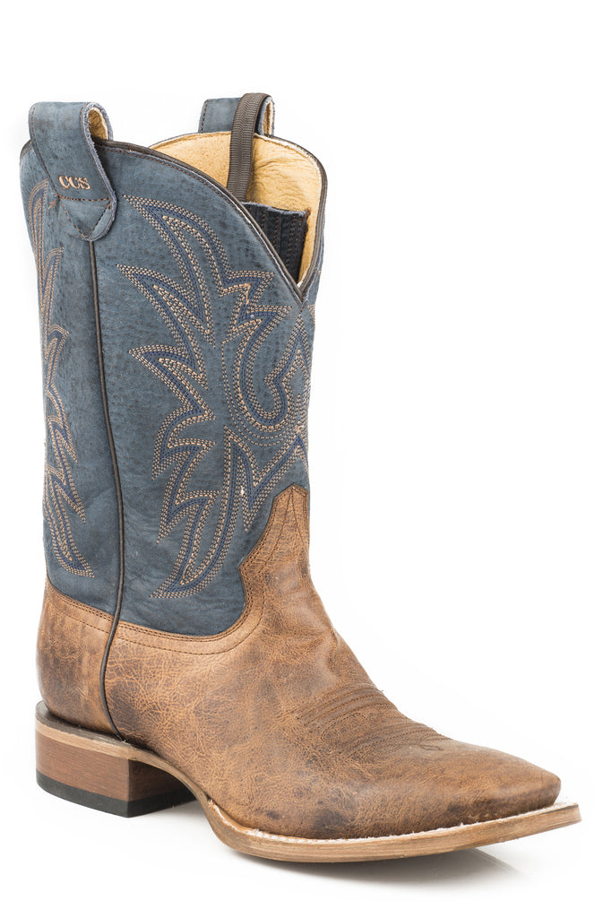 Roper Mens Burnish Tan Vamp &amp; Blue Shaft Boots - Breeches.com