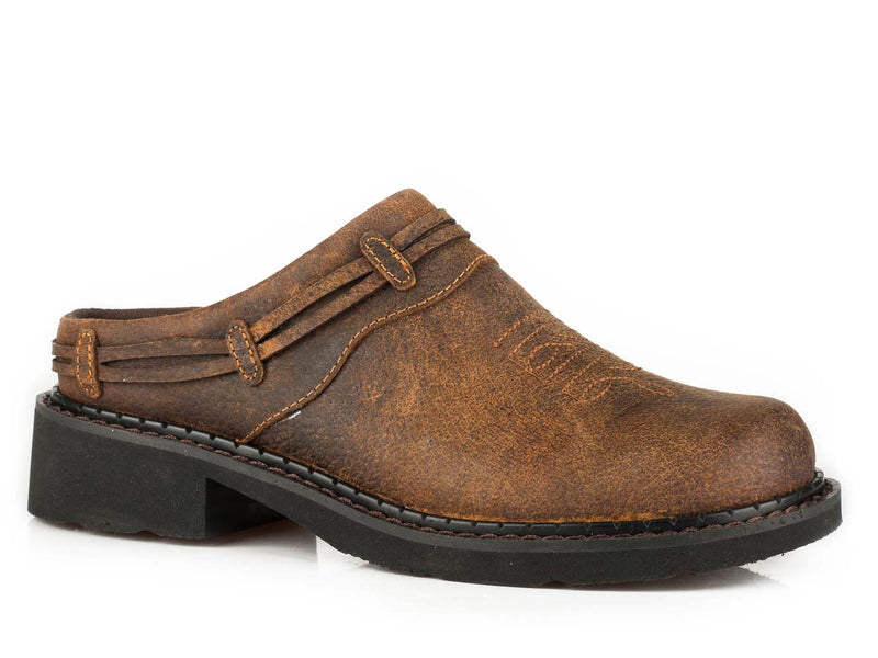 Roper Womens Round Toe Brown Crazy Horse Leather Mules - Breeches.com