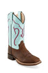 Old West Brown and Sliver Light Blue Broad Square Toe Boot