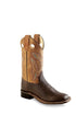 Old West Youth Brown Tumble and Tan Fry Broad Square Toe Boot-Brown Tumble -Tan Fry-6.5-D - Breeches.com