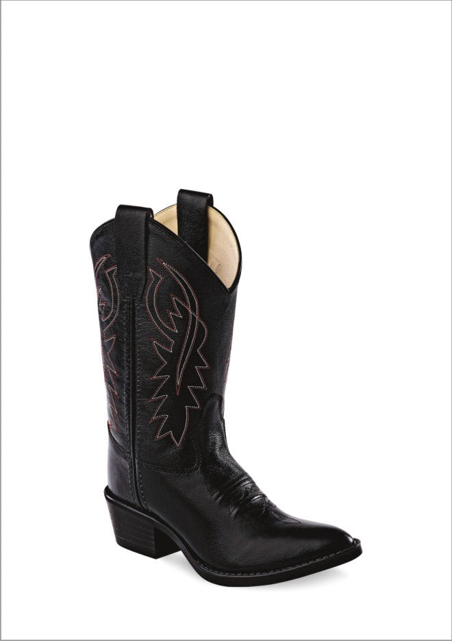 Old West Youth Black Narrow J Toe Boots-Black-6.5-D - Breeches.com