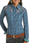 Panhandle Ladies Embroidered Long Sleeve Snap Shirt- Blue- L