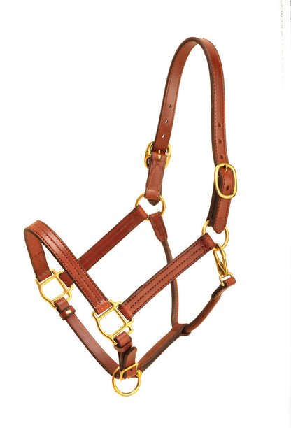 Tory Leather 1 Wide Triple Stitched Halter With Rolled Snap Throat, Adjustable Nose And Solid Brass Hardware- Black, Cob_2